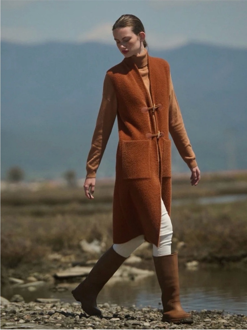 Marina V Paris Rust Knit Long Vest Sweater